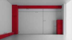 Habitación con vigas y columnas